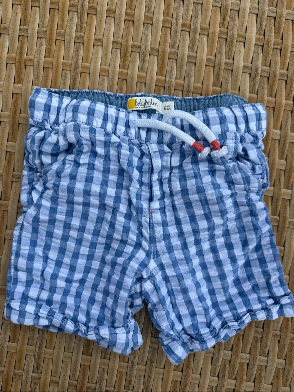Baby Boden Blue Gingham Pull-On Shorts size 3-4 Y